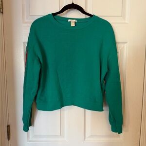Forever 21 Green Sweater “Never Look Back” rainbow striped sleeve